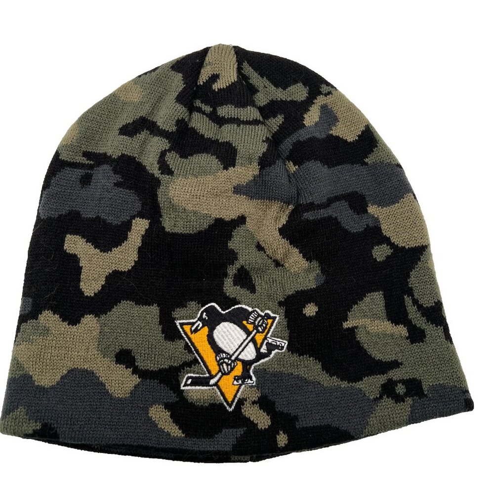 Adidas Unisex OSFA Green Black‎ Camo Pittsburgh Penguins Hockey Beanie Hat NWT